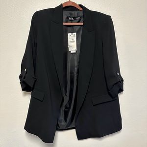 ZARA Open Blazer Women’s Size L Rolled-Up Sleeves Black